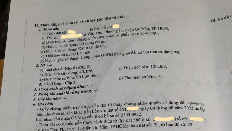 Bán nhà Lê Văn Thọ Phường 11 Q. Gò Vấp, 3 tầng, giá chỉ 5.x tỷ